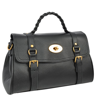 Womens Real Leather Handbag Classic Satchel Top-Handle Style Greta Black (Min Order From 10Pcs)