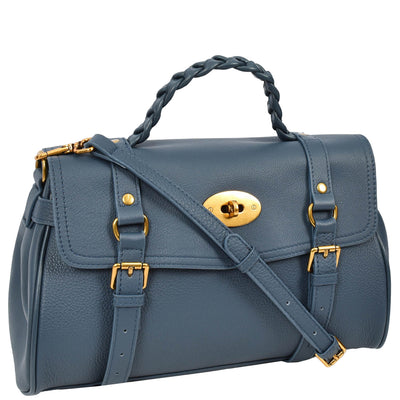 Womens Real Leather Handbag Classic Satchel Top-Handle Style Greta Blue (Min Order From 10Pcs)