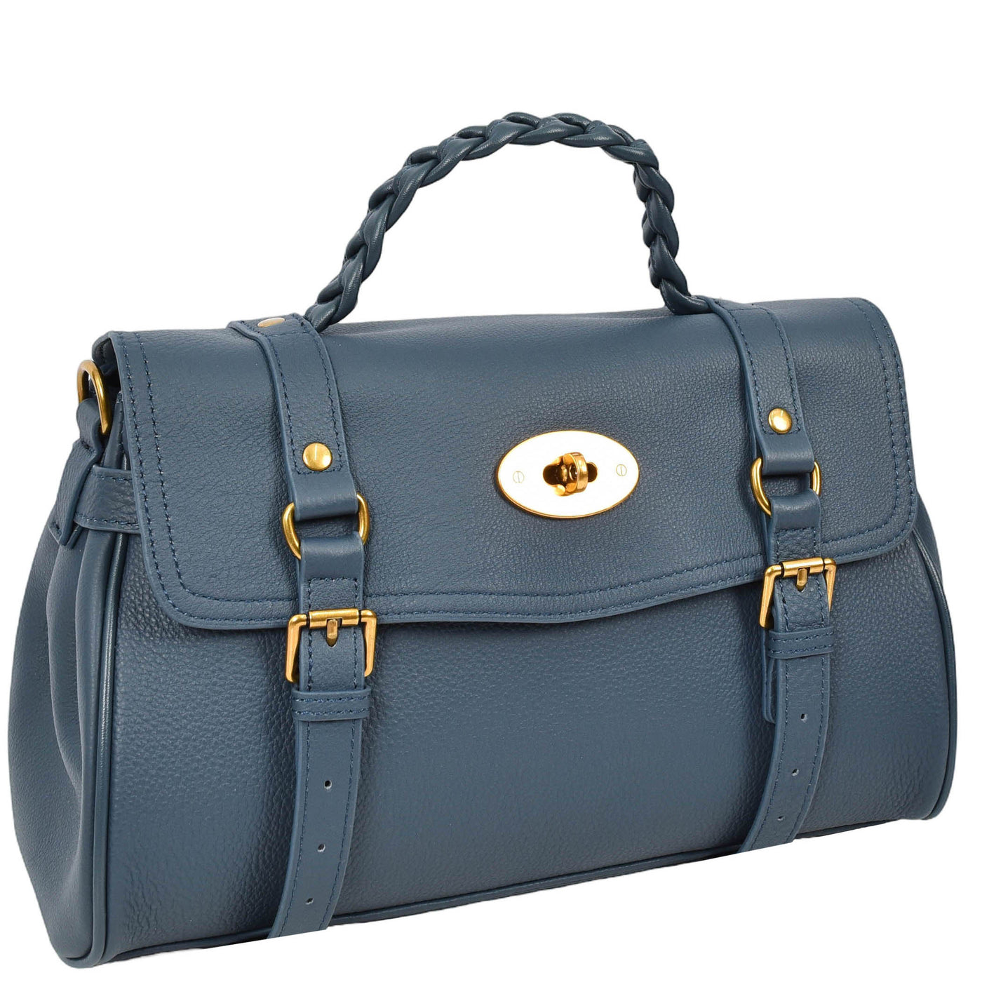 Womens Real Leather Handbag Classic Satchel Top-Handle Style Greta Blue (Min Order From 10Pcs)