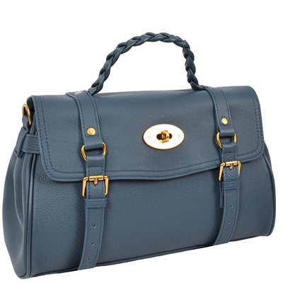 Womens Real Leather Handbag Classic Satchel Top-Handle Style Greta Blue (Min Order From 10Pcs)