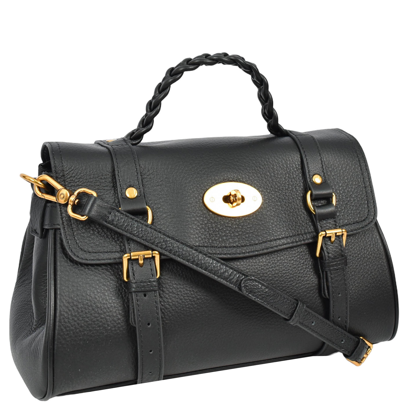 Womens Real Leather Handbag Classic Satchel Top-Handle Style Greta Black (Min Order From 10Pcs)