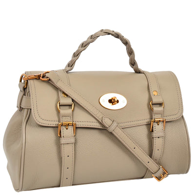 Womens Real Leather Handbag Classic Satchel Top-Handle Style Greta Gray (Min Order From 10Pcs)