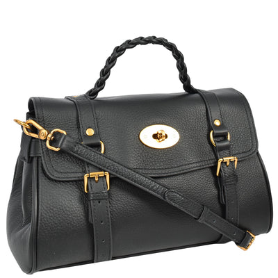 Womens Real Leather Handbag Classic Satchel Top-Handle Style Greta Black (Min Order From 10Pcs)
