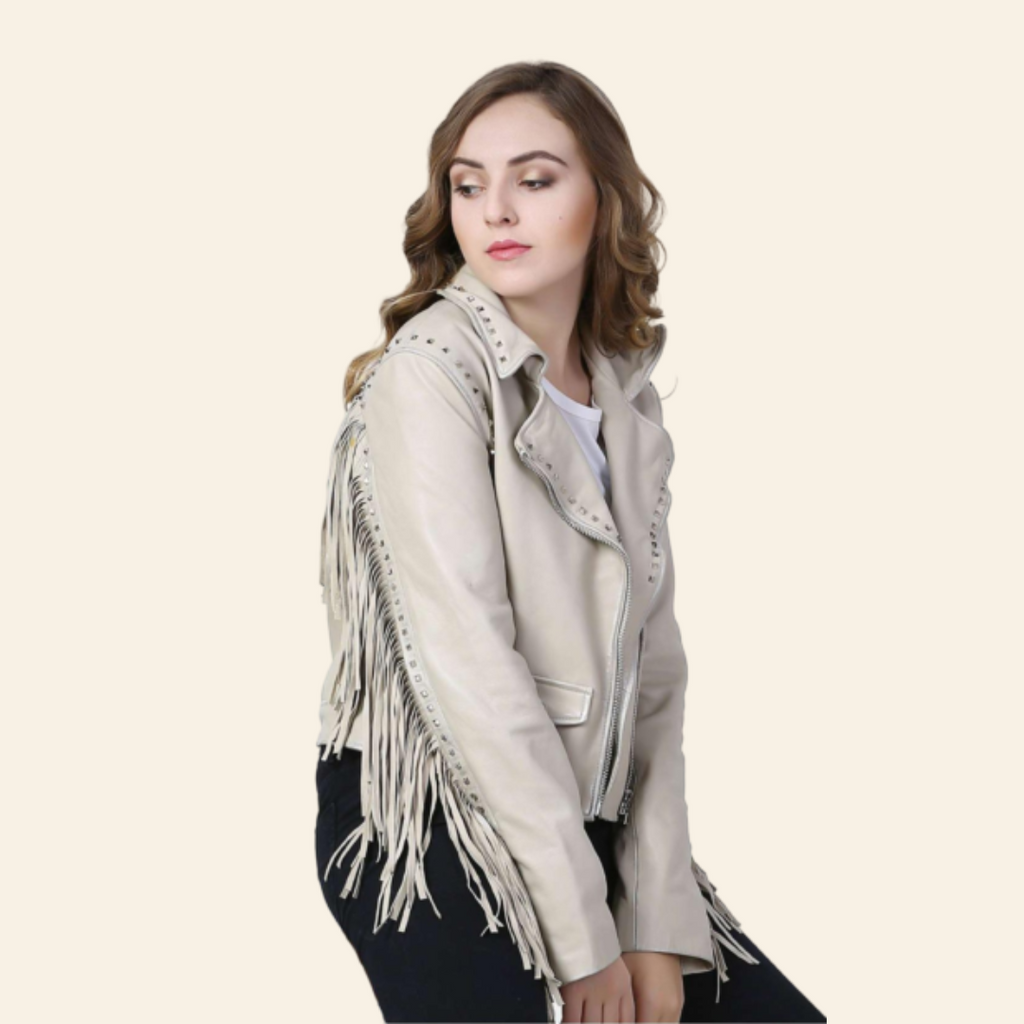 100% Genuine sheep Leather Fringed Moto Jacket. GLJ-027