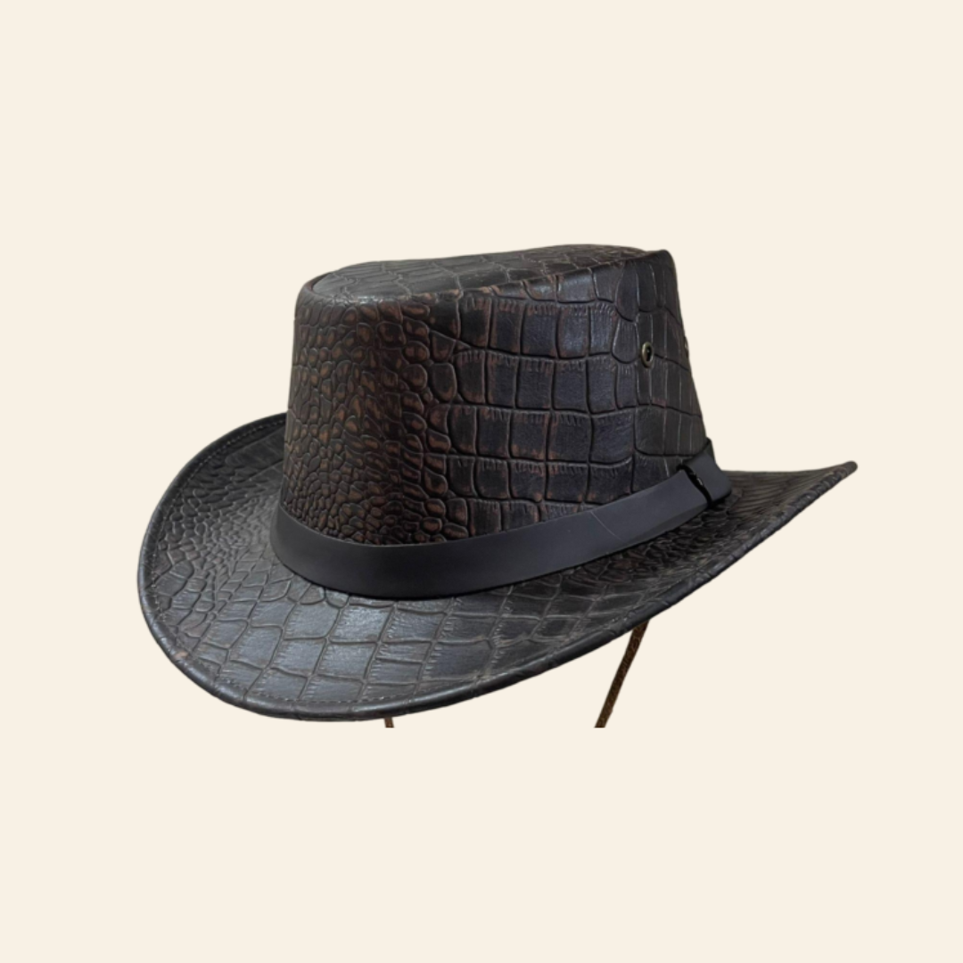 Premium Cowhide Crocodile Press Leather Hat. GLMH-012