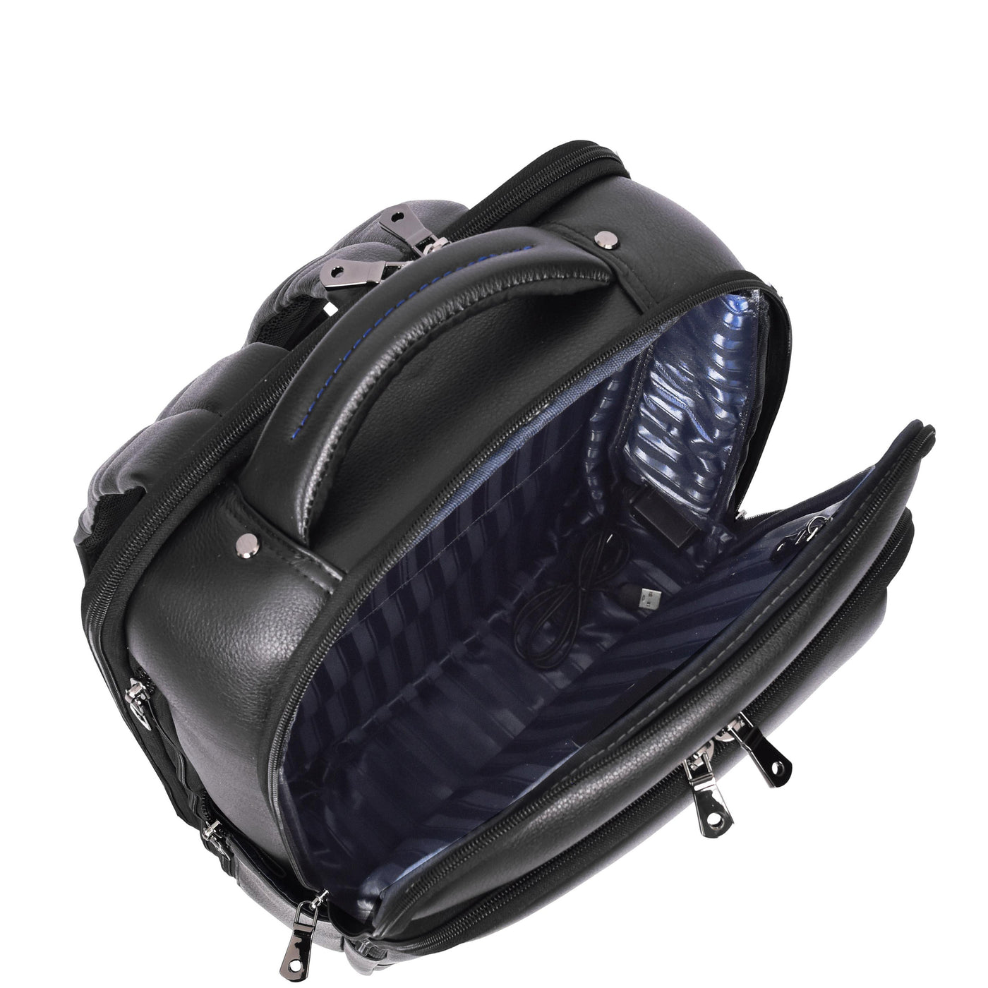 Real Leather Smart USB Backpack Casual Large Size Laptop Rucksack Ryder Black ( Min Order From 10/Pcs )