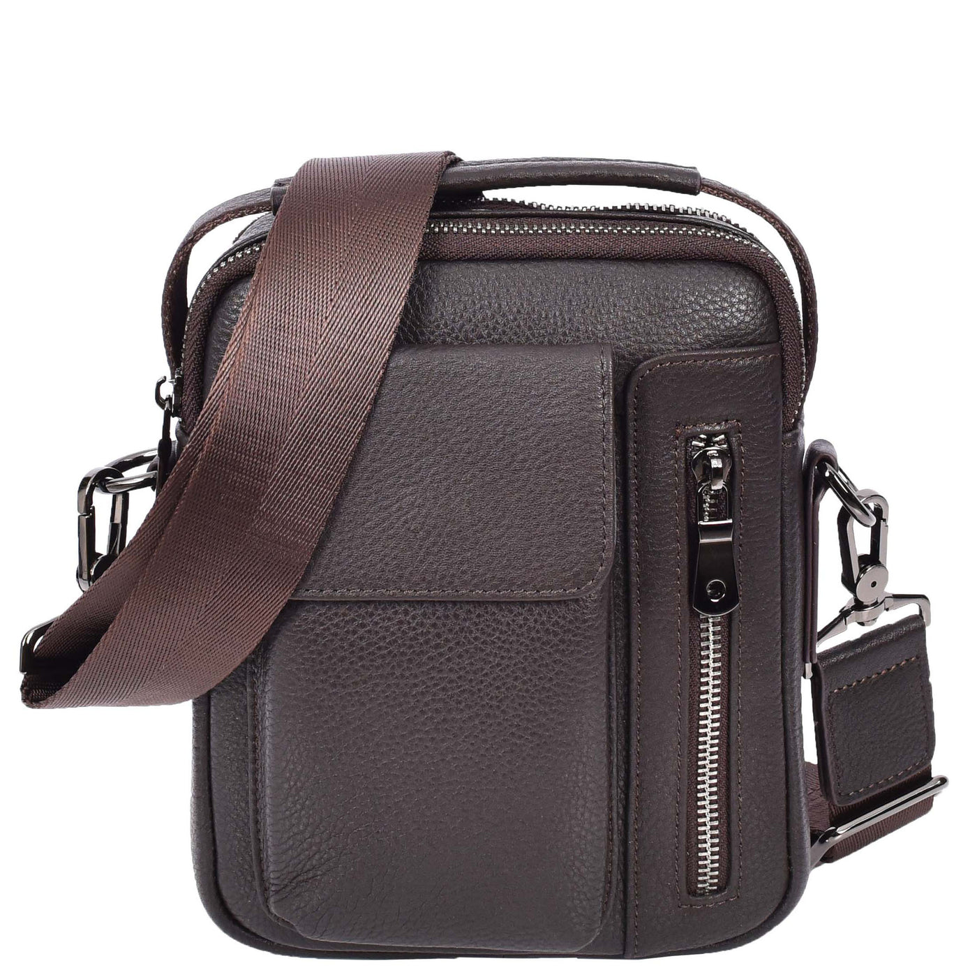 Mens Leather Small Cross Body Flight Bag Hudson Brown (Min Order From 10Pcs)