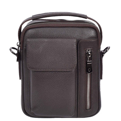 Mens Leather Small Cross Body Flight Bag Hudson Brown (Min Order From 10Pcs)