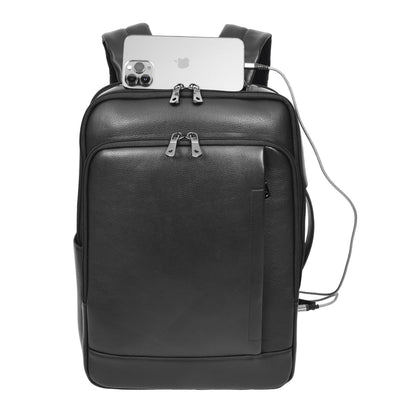 Real Leather Smart USB Backpack Casual Large Size Laptop Rucksack Ryder Black ( Min Order From 10/Pcs )