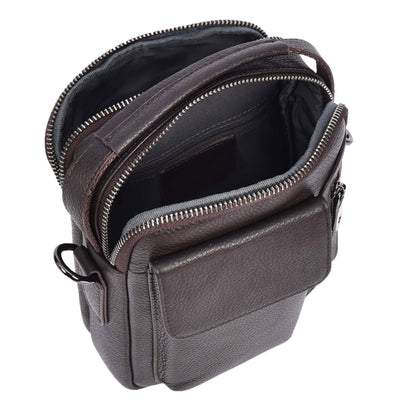 Mens Leather Small Cross Body Flight Bag Hudson Brown (Min Order From 10Pcs)