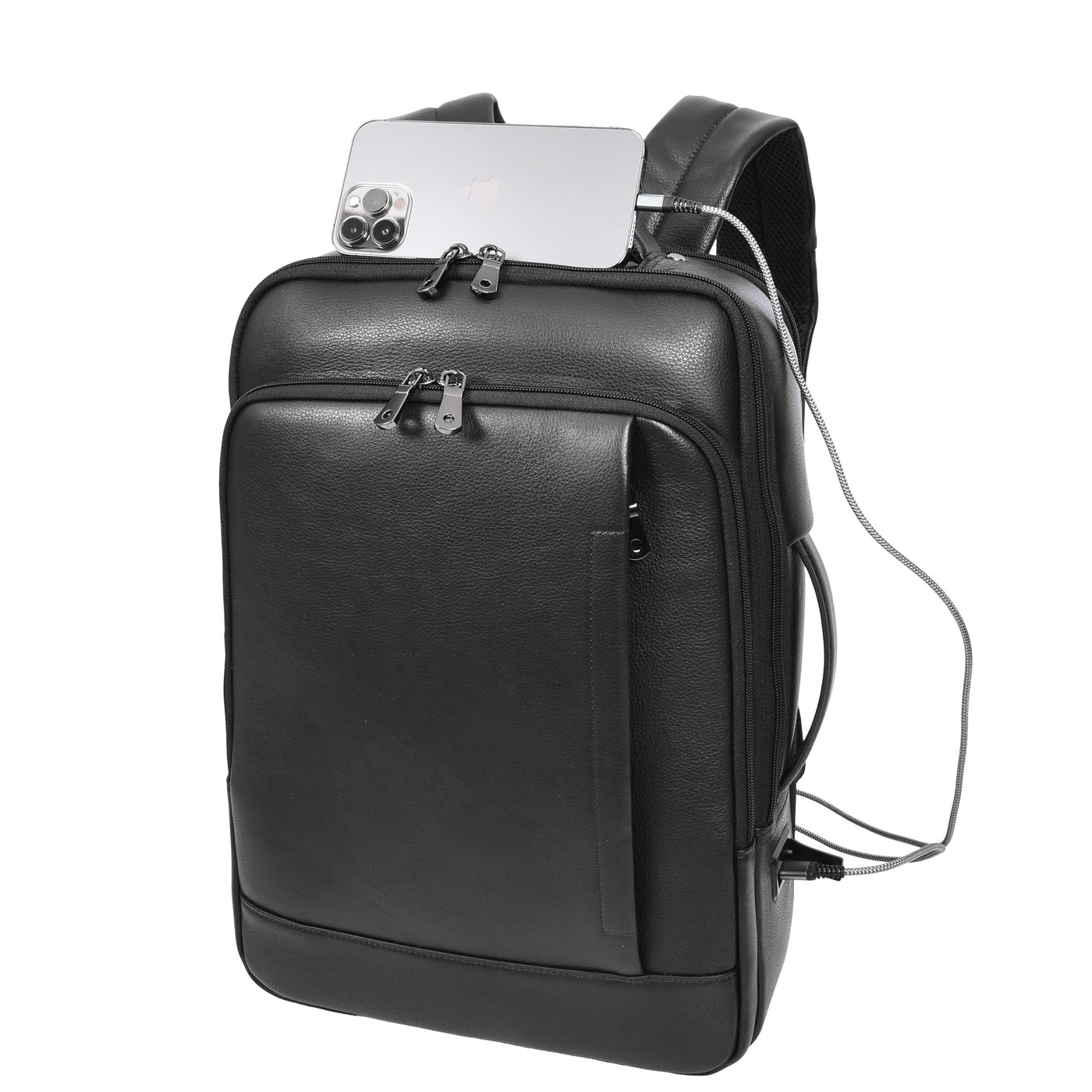 Real Leather Smart USB Backpack Casual Large Size Laptop Rucksack Ryder Black ( Min Order From 10/Pcs )