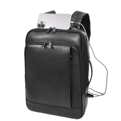 Real Leather Smart USB Backpack Casual Large Size Laptop Rucksack Ryder Black ( Min Order From 10/Pcs )