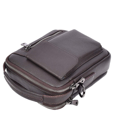 Mens Leather Small Cross Body Flight Bag Hudson Brown (Min Order From 10Pcs)