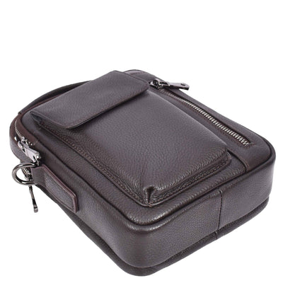 Mens Leather Small Cross Body Flight Bag Hudson Brown (Min Order From 10Pcs)