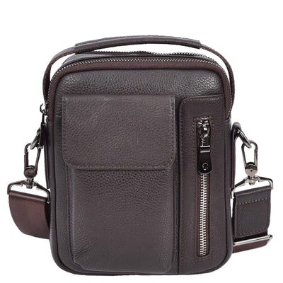 Mens Leather Small Cross Body Flight Bag Hudson Brown (Min Order From 10Pcs)